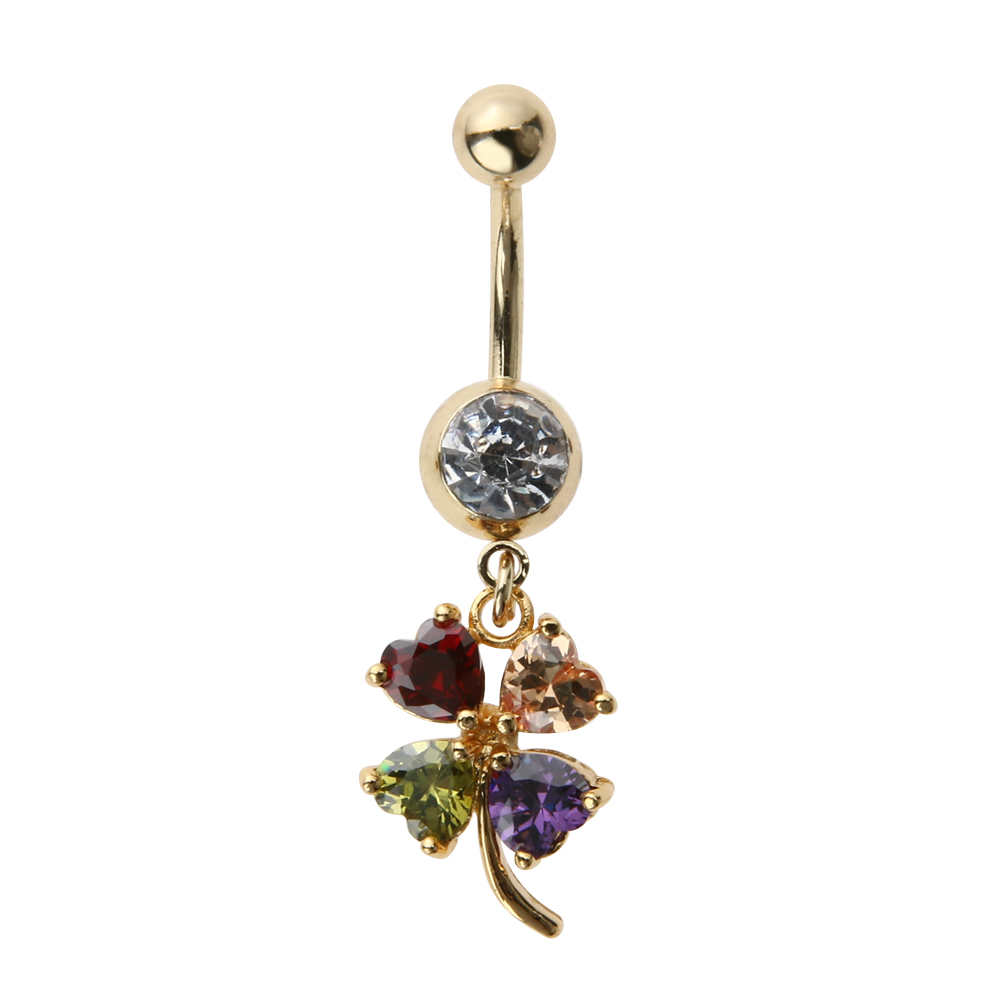 Guldpläterade navelpiercing CZ  VIT, MULTICOLOR - 2