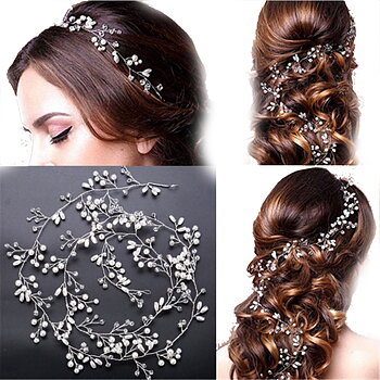 Women Hair Band Bowknot Hairband Wedding Leaf Faux Pearl Crystal