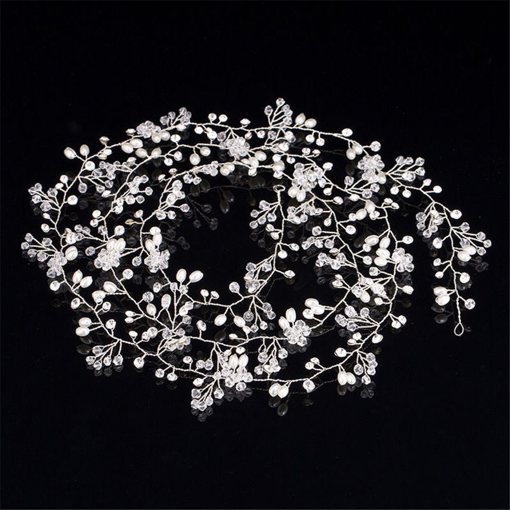Kvinnor hårband  bröllop diadem blad pärla kristall - 3