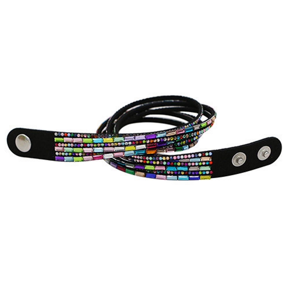 Rhinestone Leather Wrap Wristband Bracelet Bangle - 14