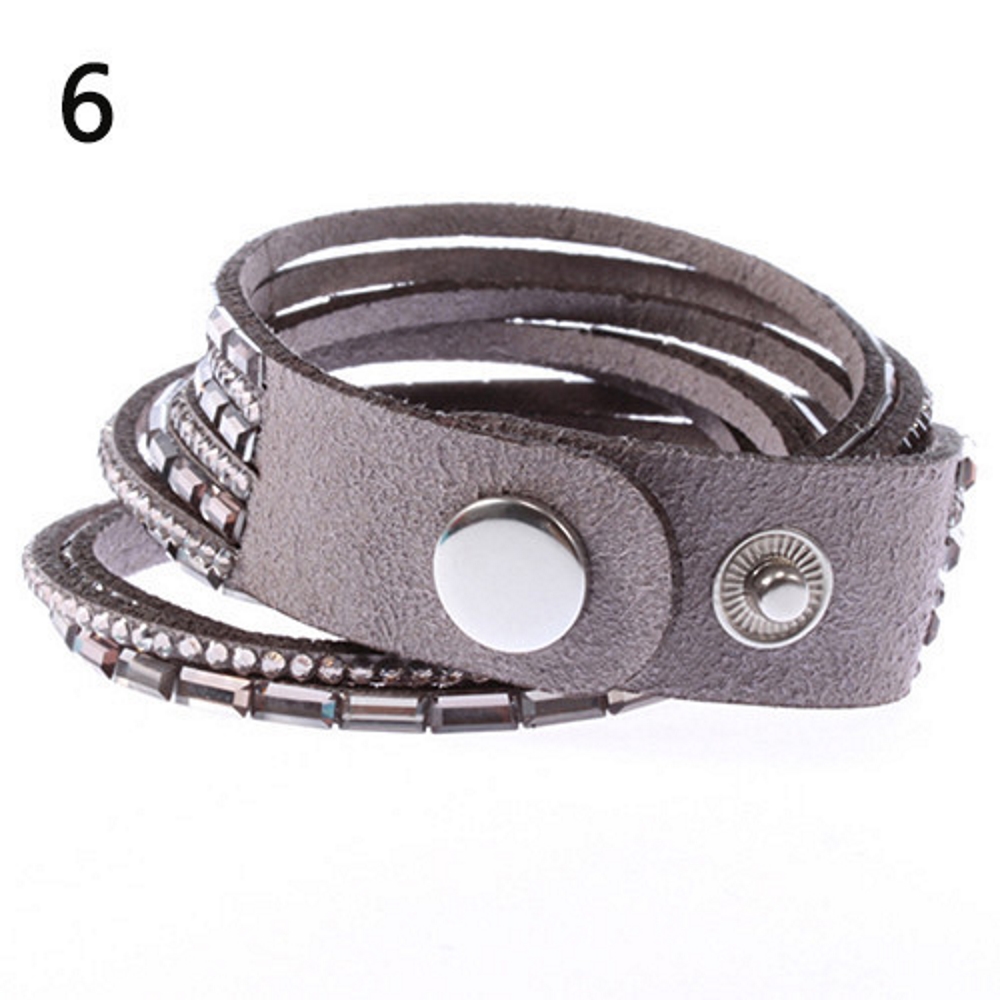 Rhinestone Leather Wrap Wristband Bracelet Bangle - 8