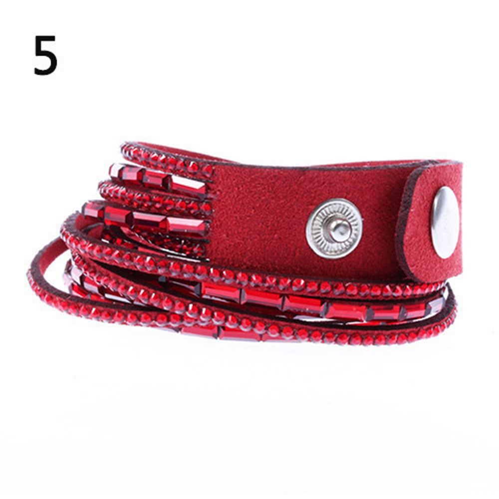 Rhinestone Leather Wrap Wristband Bracelet Bangle - 9