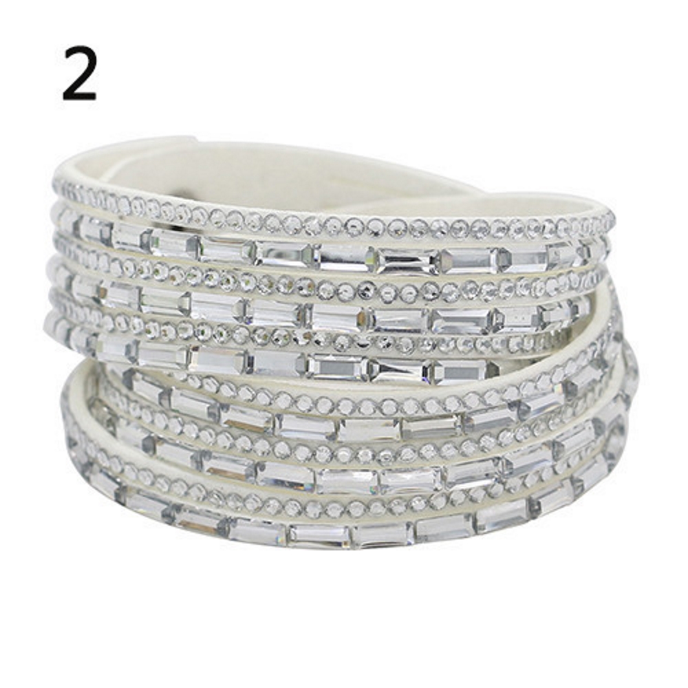 Rhinestone Leather Wrap Wristband Bracelet Bangle - 10