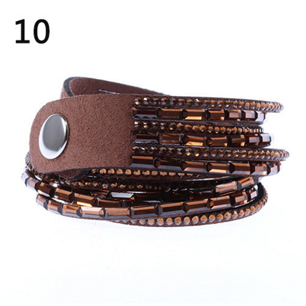 Rhinestone Leather Wrap Wristband Bracelet Bangle - 17