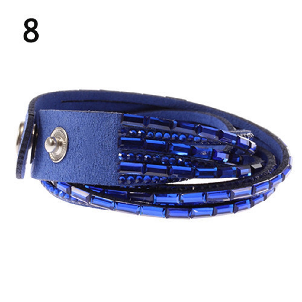 Rhinestone Leather Wrap Wristband Bracelet Bangle - 15