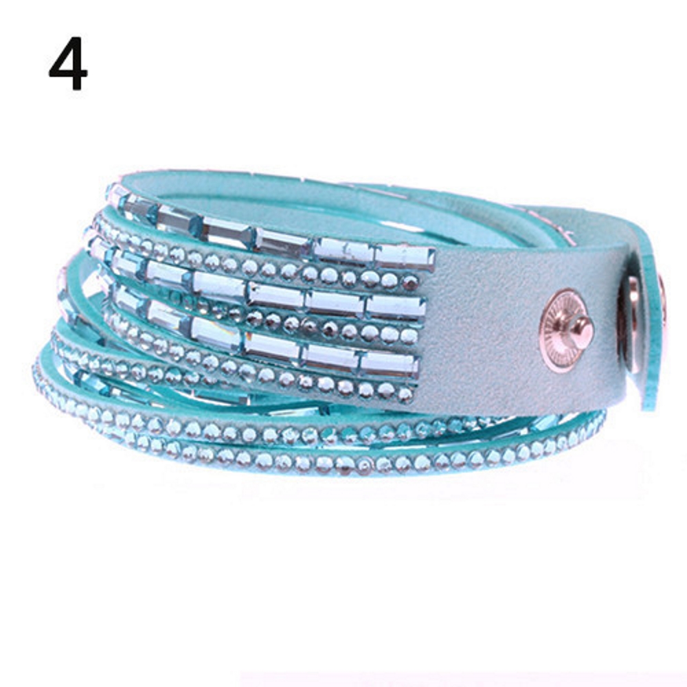 Rhinestone Leather Wrap Wristband Bracelet Bangle - 5
