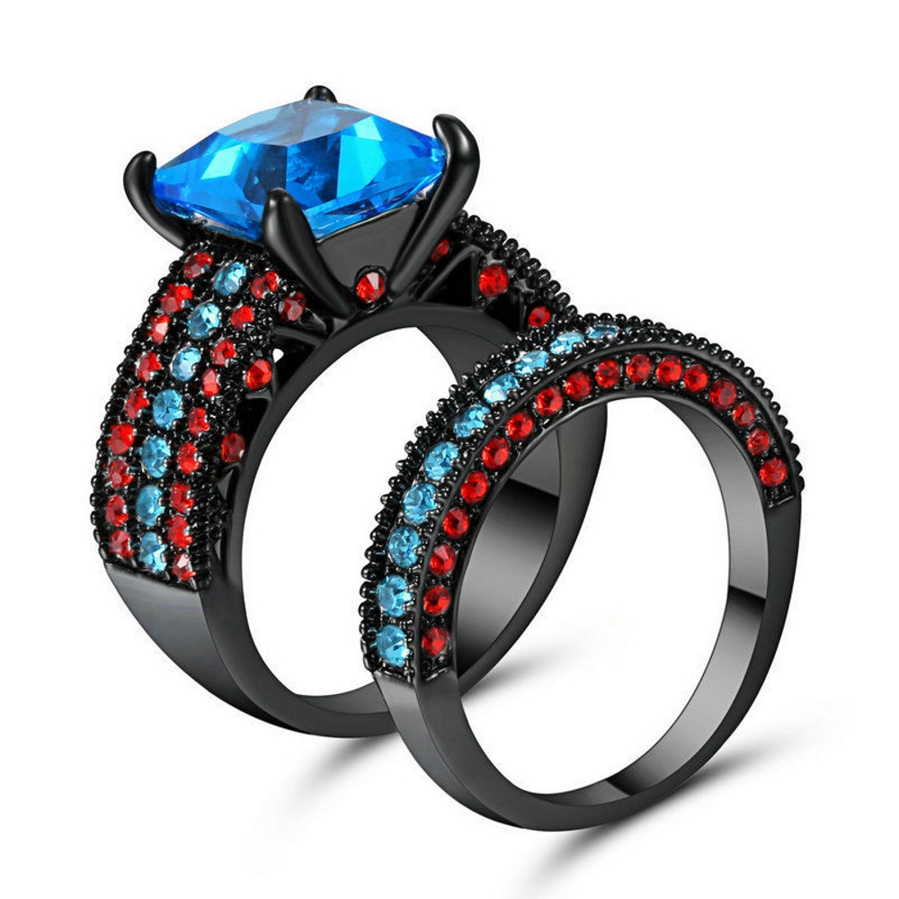 10K BLACK Gold Filled Engagement double ring