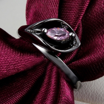 18K SVART Guldfyllda guld Filled gulddoublé Ring Rosa Cubic Zirconia Blomma - 4