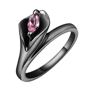 18K SVART Guldfyllda guld Filled gulddoublé Ring Rosa Cubic Zirconia Blomma