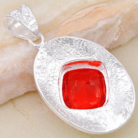 Silver Red quartz pendant - 2