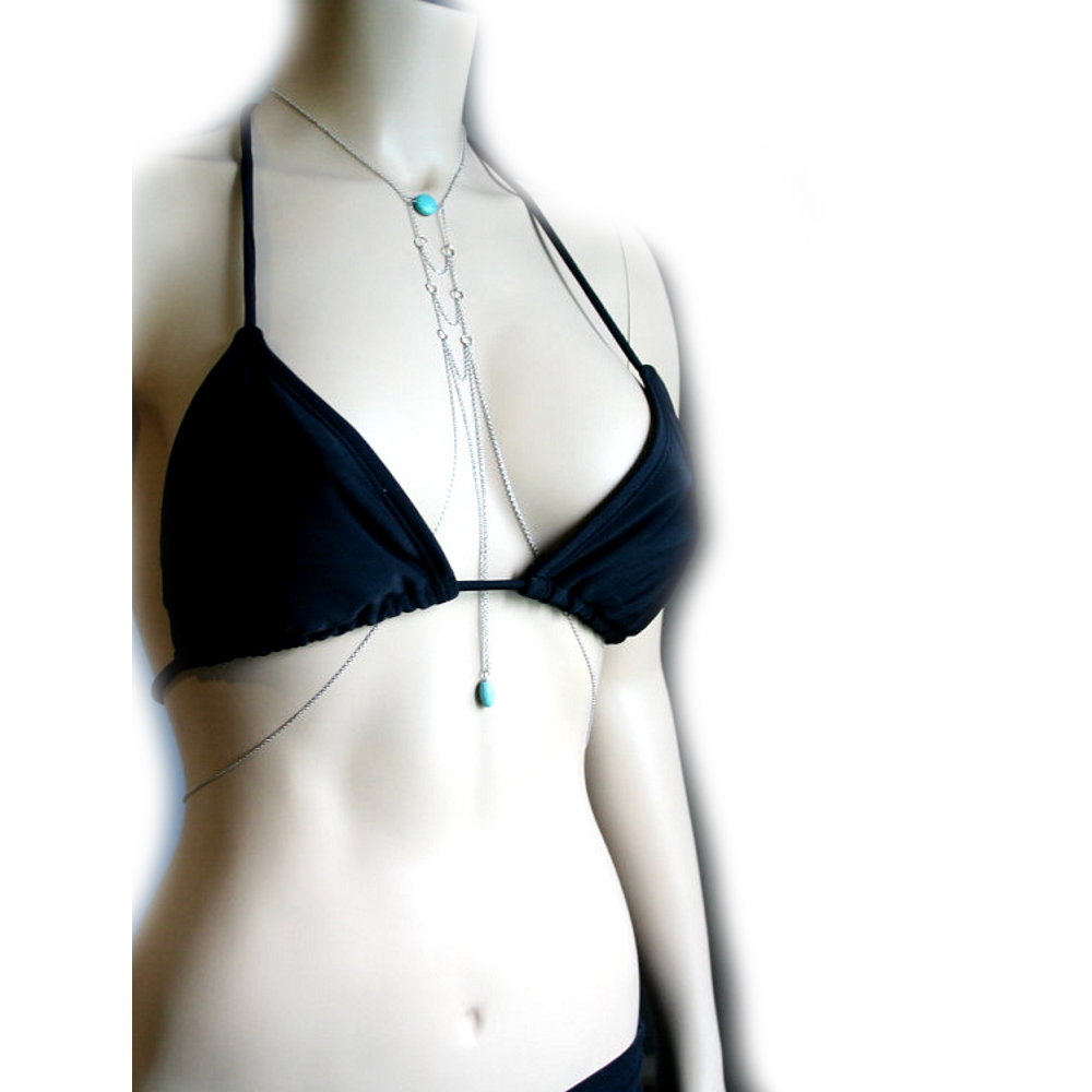 Wedding Necklace Body Chain SILVER Turquoise  - 2