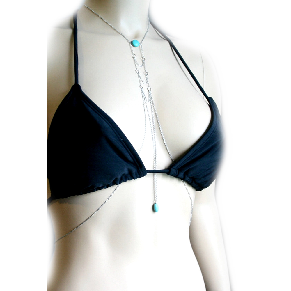 Wedding Necklace Body Chain SILVER Turquoise 