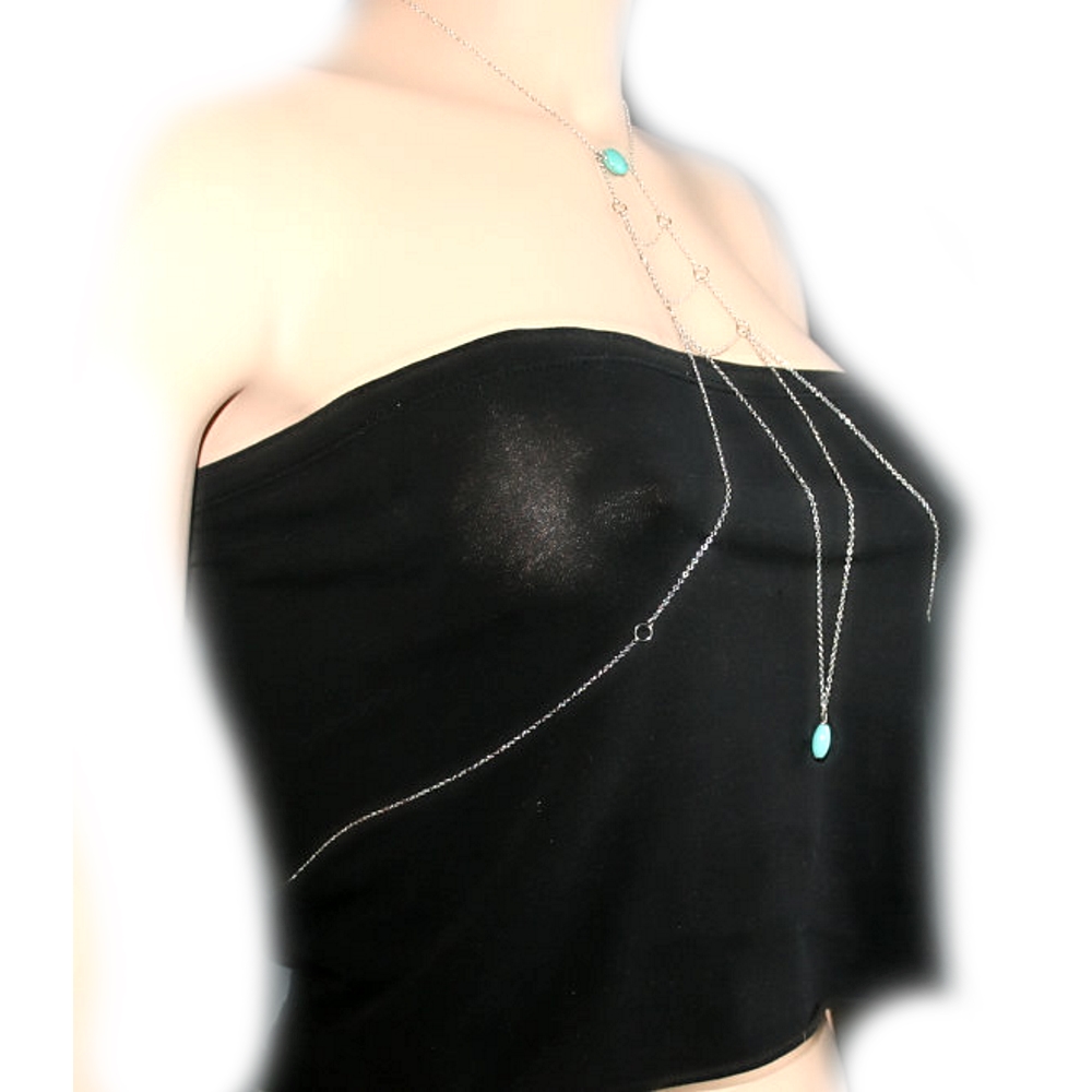 Wedding Necklace Body Chain SILVER Turquoise  - 3