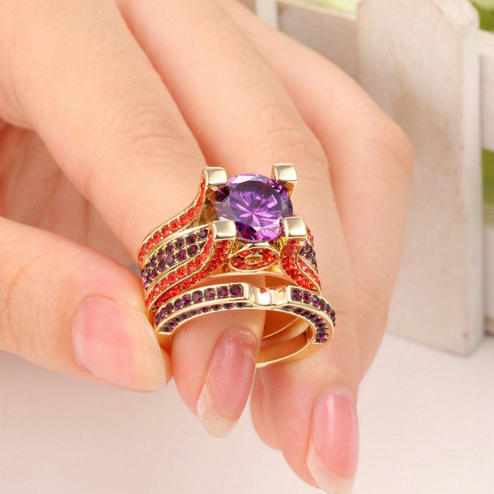 10K Yellow Gold Filled Engagement double ring - 2