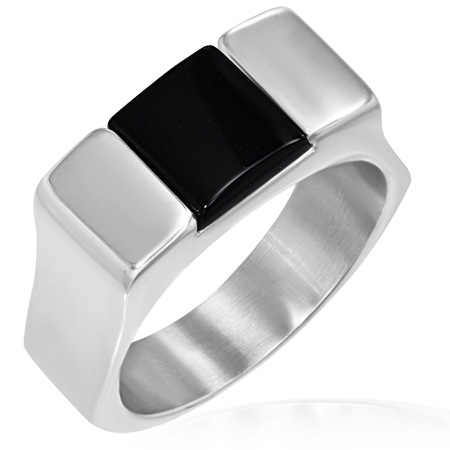 Rostfritt stål Bezel-set Sektion ring w / svart agat sten