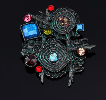 Brooch Crystal Vintage Multicolor Stone