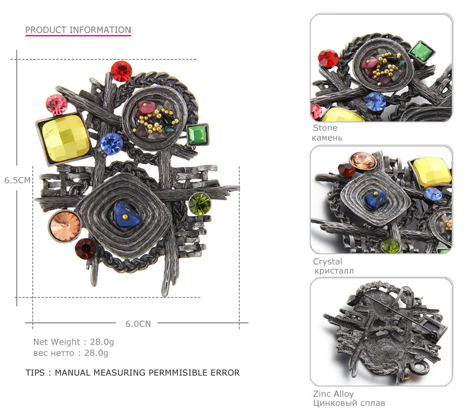 Brooch Crystal Vintage Multicolor Stone - 5