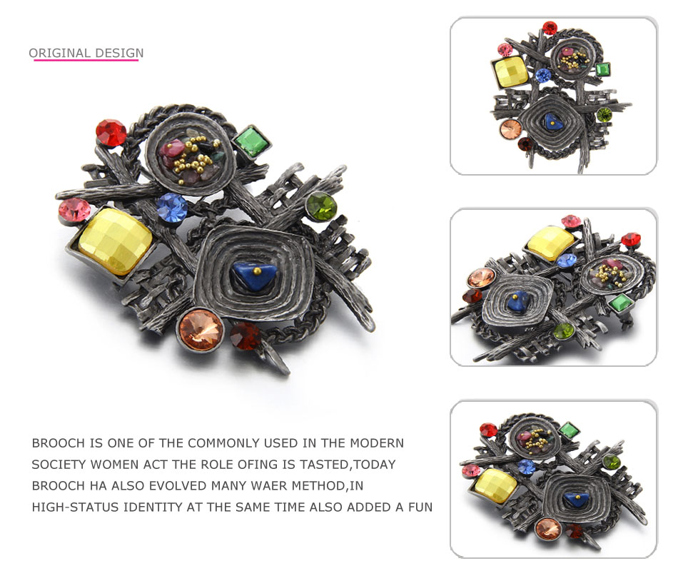 Brooch Crystal Vintage Multicolor Stone - 6