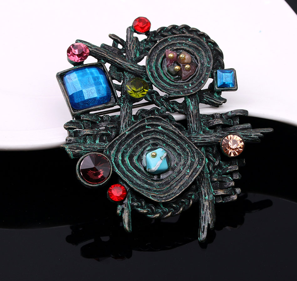 Brooch Crystal Vintage Multicolor Stone - 4