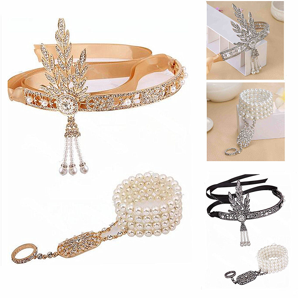 Great Gatsby 1920 Vintage bröllop brud hår krona diadem hårband + Armband - 3