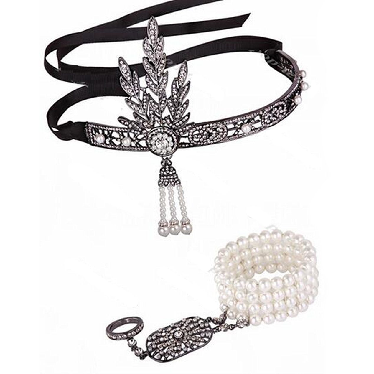 Great Gatsby 1920 Vintage bröllop brud hår krona diadem hårband + Armband - 4