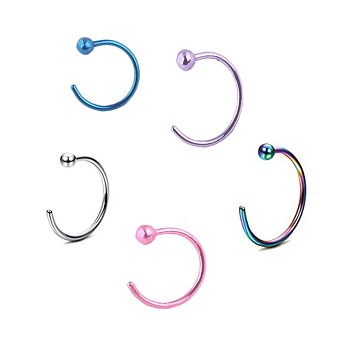 Rostfritt stål titan pläterad cirkulär piercing näsa ring 5 st pack