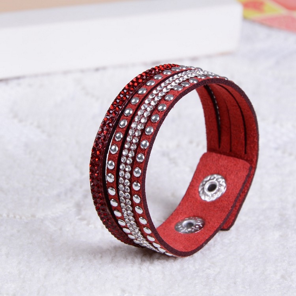 Rhinestone Leather Wrap Wristband Cuff Punk Bracelet Bangle