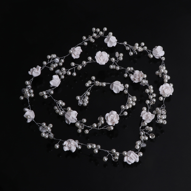 Women Hair Band Bowknot Hairband Wedding Leaf Faux Pearl Crystal - 6