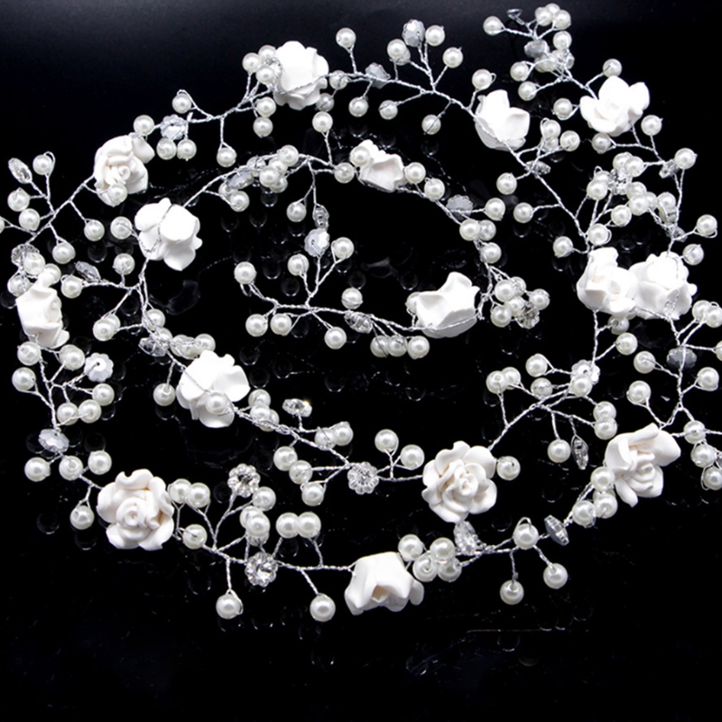 Women Hair Band Bowknot Hairband Wedding Leaf Faux Pearl Crystal - 8