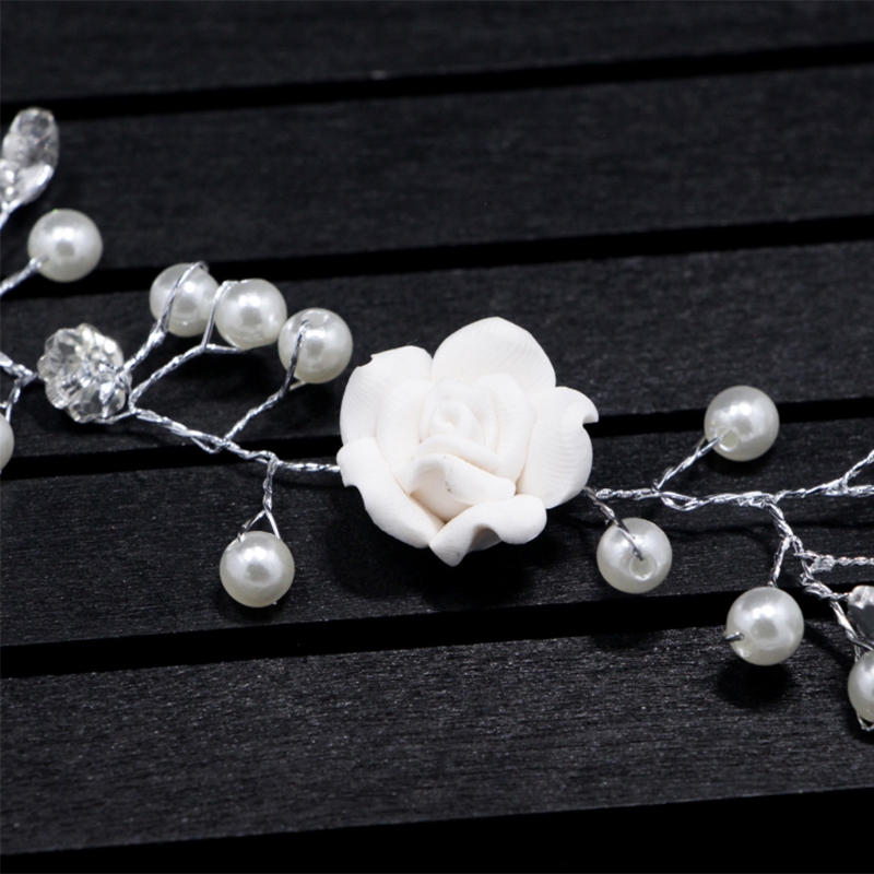 Women Hair Band Bowknot Hairband Wedding Leaf Faux Pearl Crystal - 5