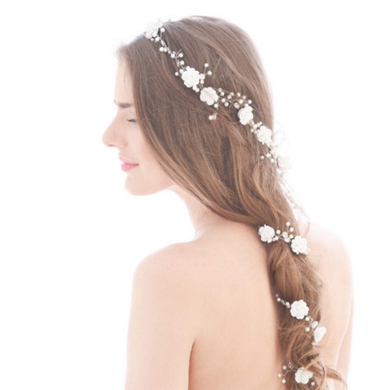 Women Hair Band Bowknot Hairband Wedding Leaf Faux Pearl Crystal - 2