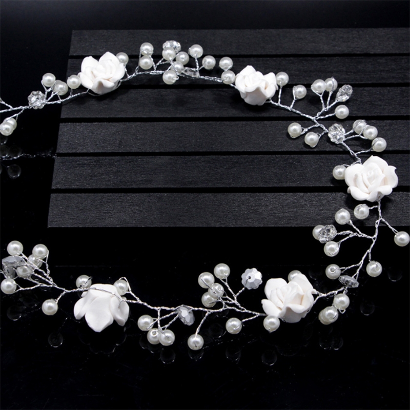Women Hair Band Bowknot Hairband Wedding Leaf Faux Pearl Crystal - 9