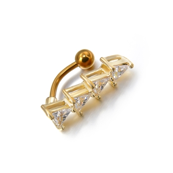 18K guldpläterad triangeln Kubik Zirkon CZ Piercing navelring Sexy kropp smycken