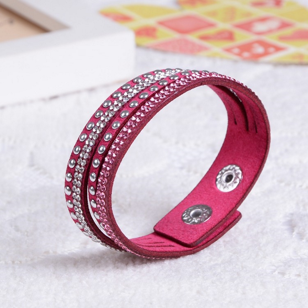 Rhinestone Leather Wrap Wristband Cuff Punk Bracelet Bangle