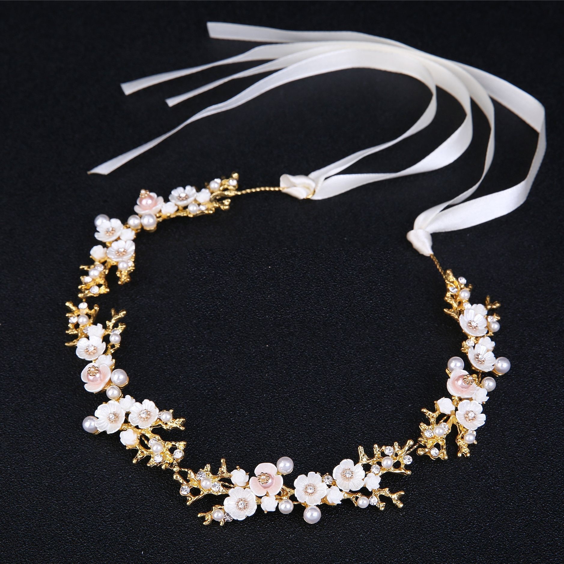 Women Hair Band Bowknot Hairband Wedding  Faux Pearl Crystal 