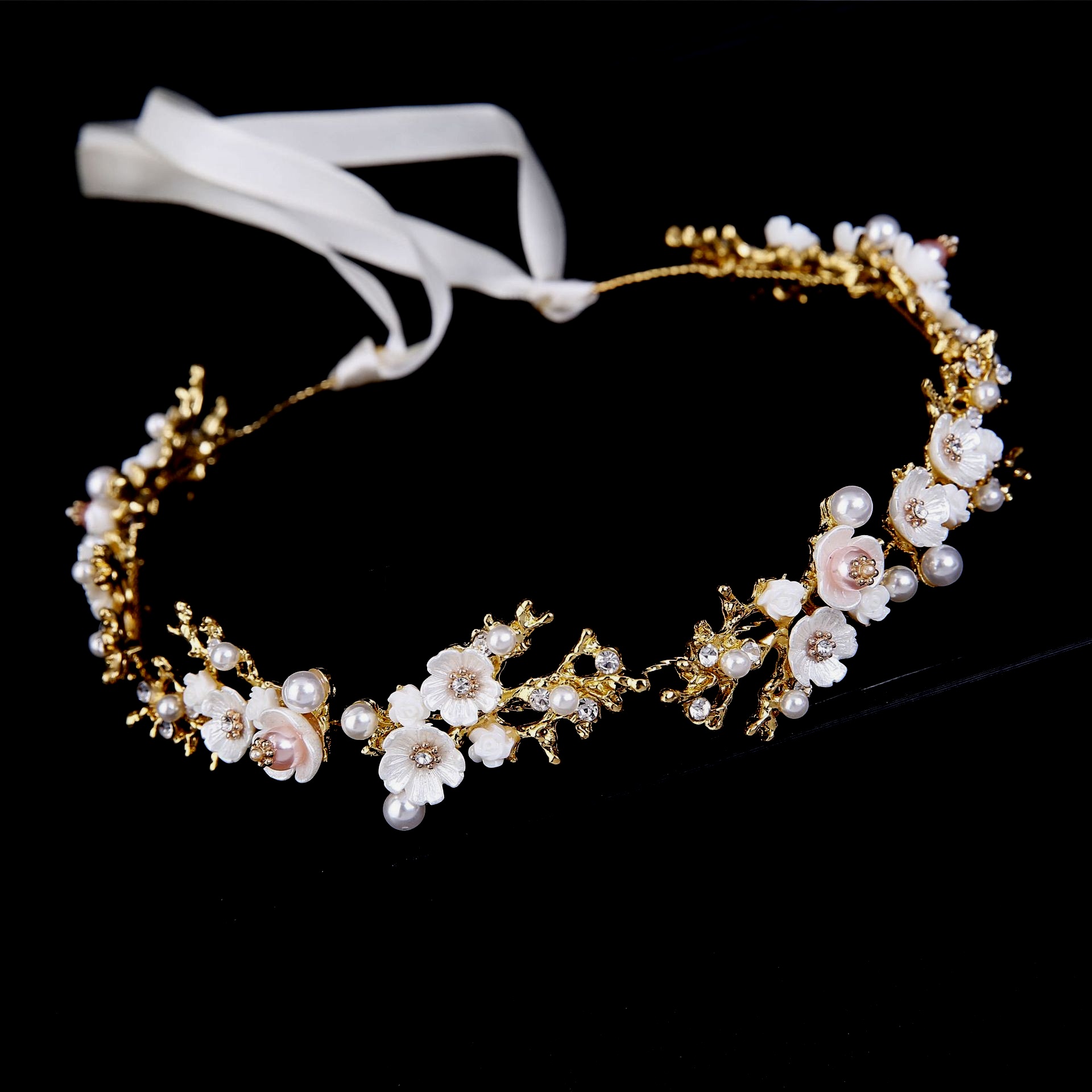 Women Hair Band Bowknot Hairband Wedding  Faux Pearl Crystal  - 3