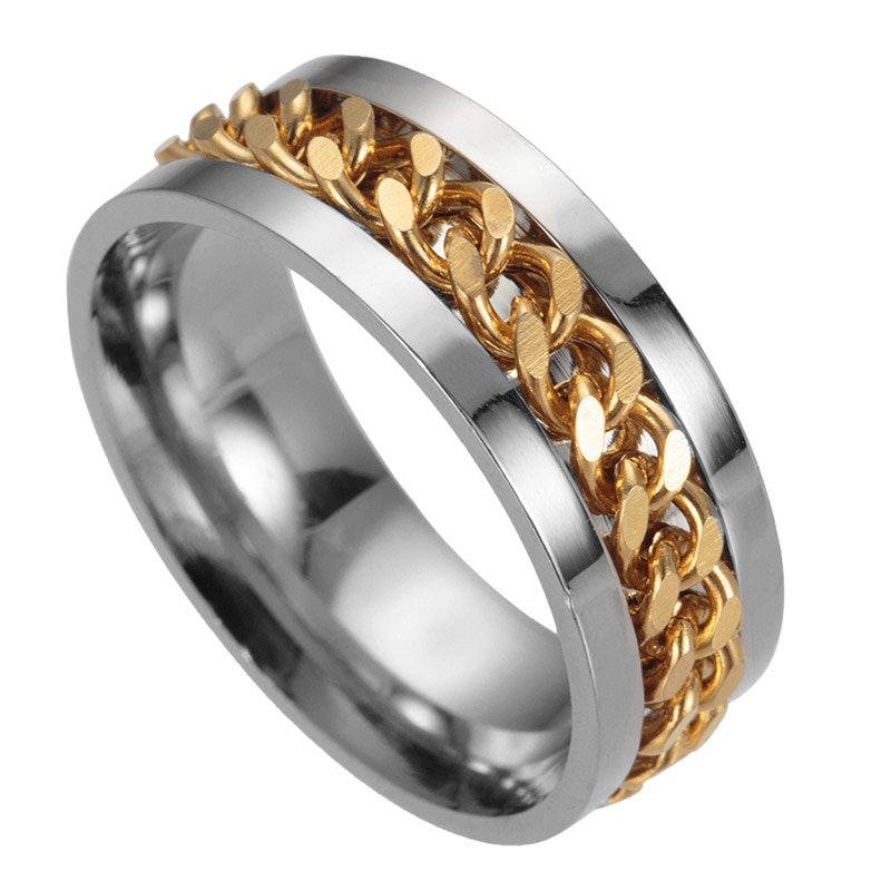 Rostfritt stål ring Guld kedja - 2