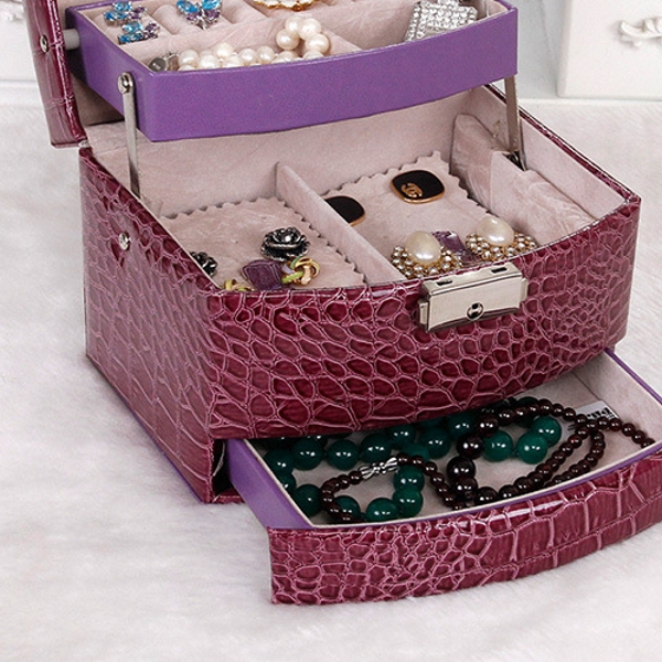 Jewelry organizer PU Leather  Dual Drawer Jewelry Storage Box Watch Earring Necklace Bracelet Nail Display - 2
