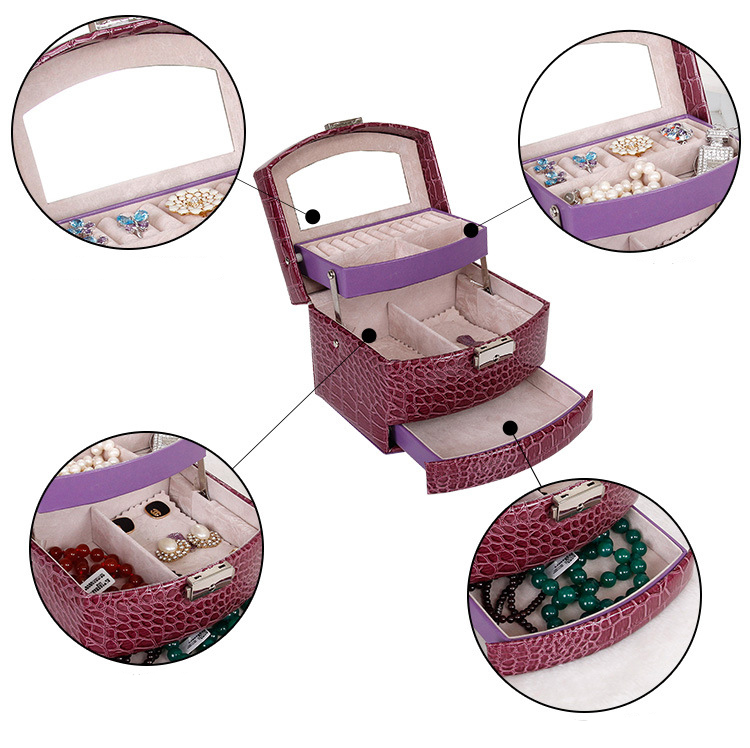 Jewelry organizer PU Leather  Dual Drawer Jewelry Storage Box Watch Earring Necklace Bracelet Nail Display - 3