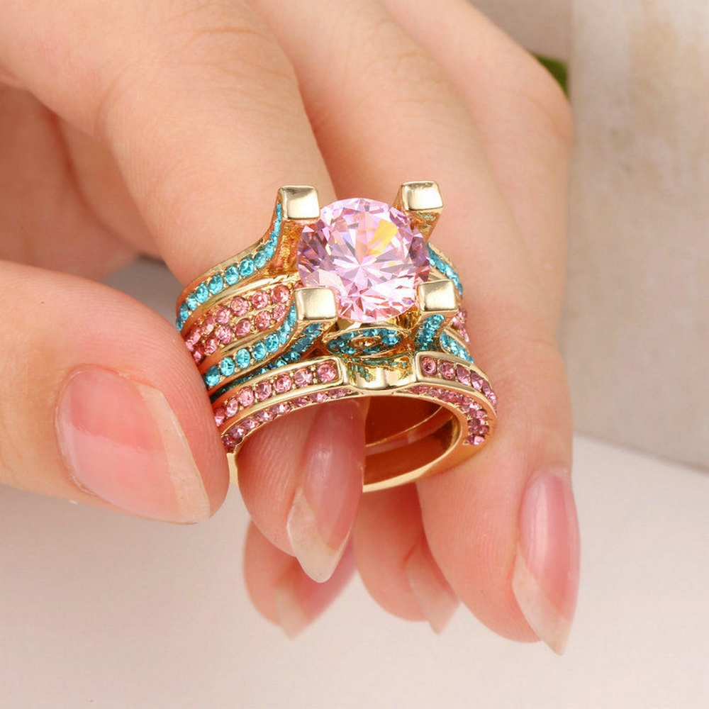 10K Yellow Gold Filled Engagement double ring - 2