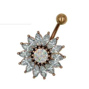 Titan anodiserad blomma CZ kristall 316L Stål navelring Piercing smycken - 2