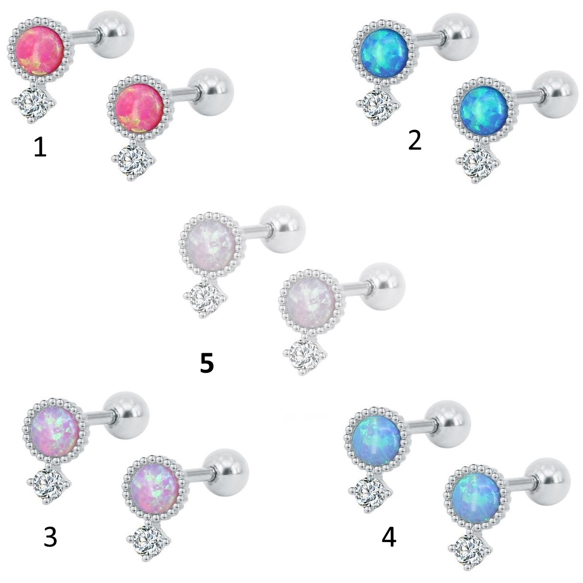  Tragus Piercing  Örhänge 1st Opal titan stål - 2