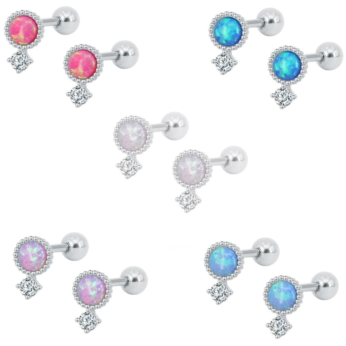  Tragus Piercing  Örhänge 1st Opal titan stål