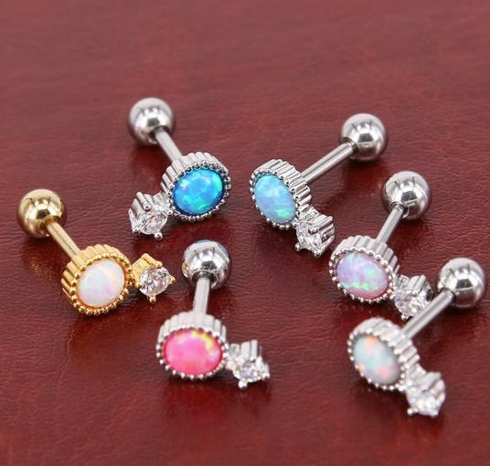  Tragus Piercing  Örhänge 1st Opal titan stål - 4