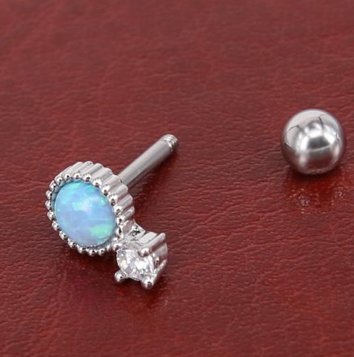  Tragus Piercing  Örhänge 1st Opal titan stål - 3