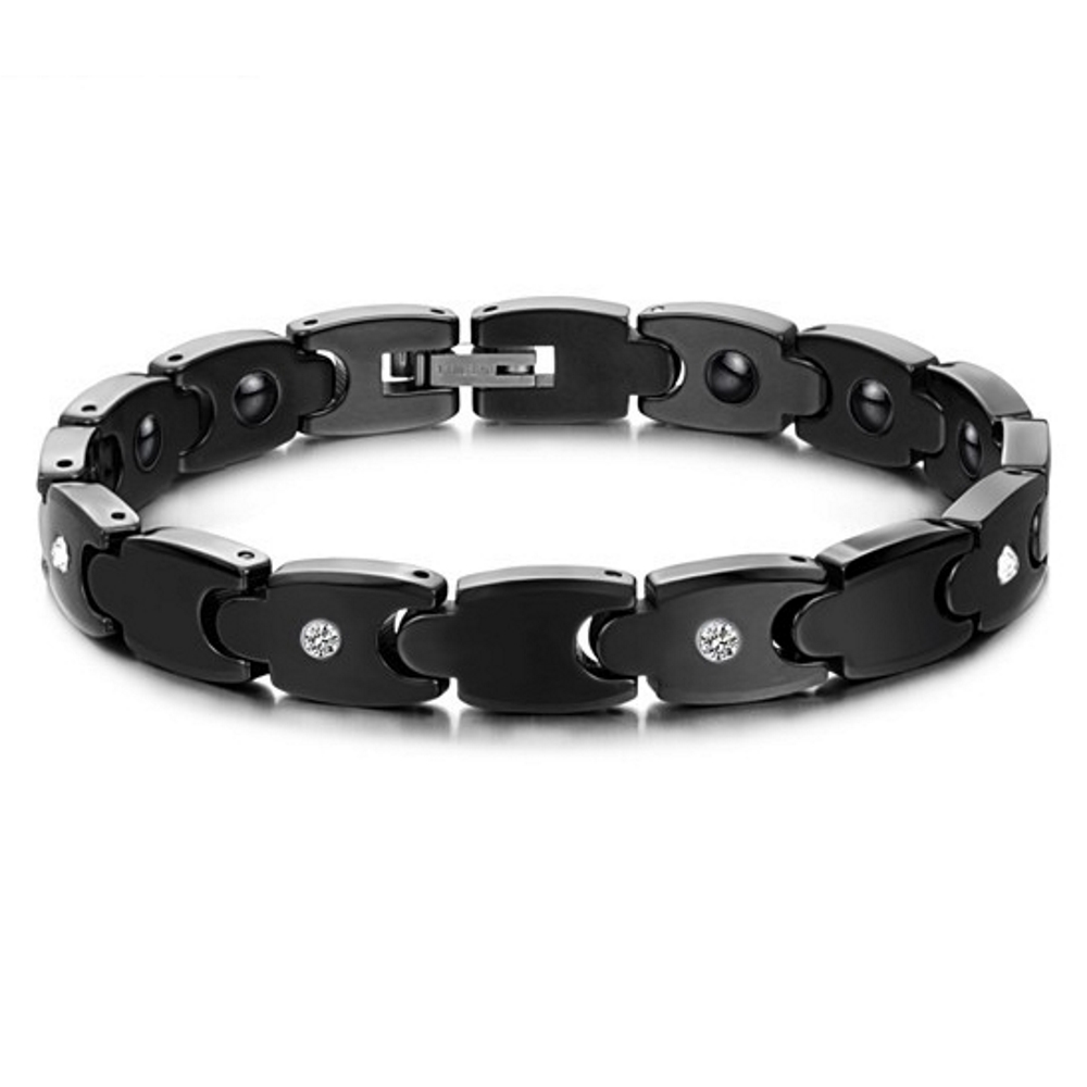 Women Crystal Fashion Bracelet Ceramic 415 Black Bangle