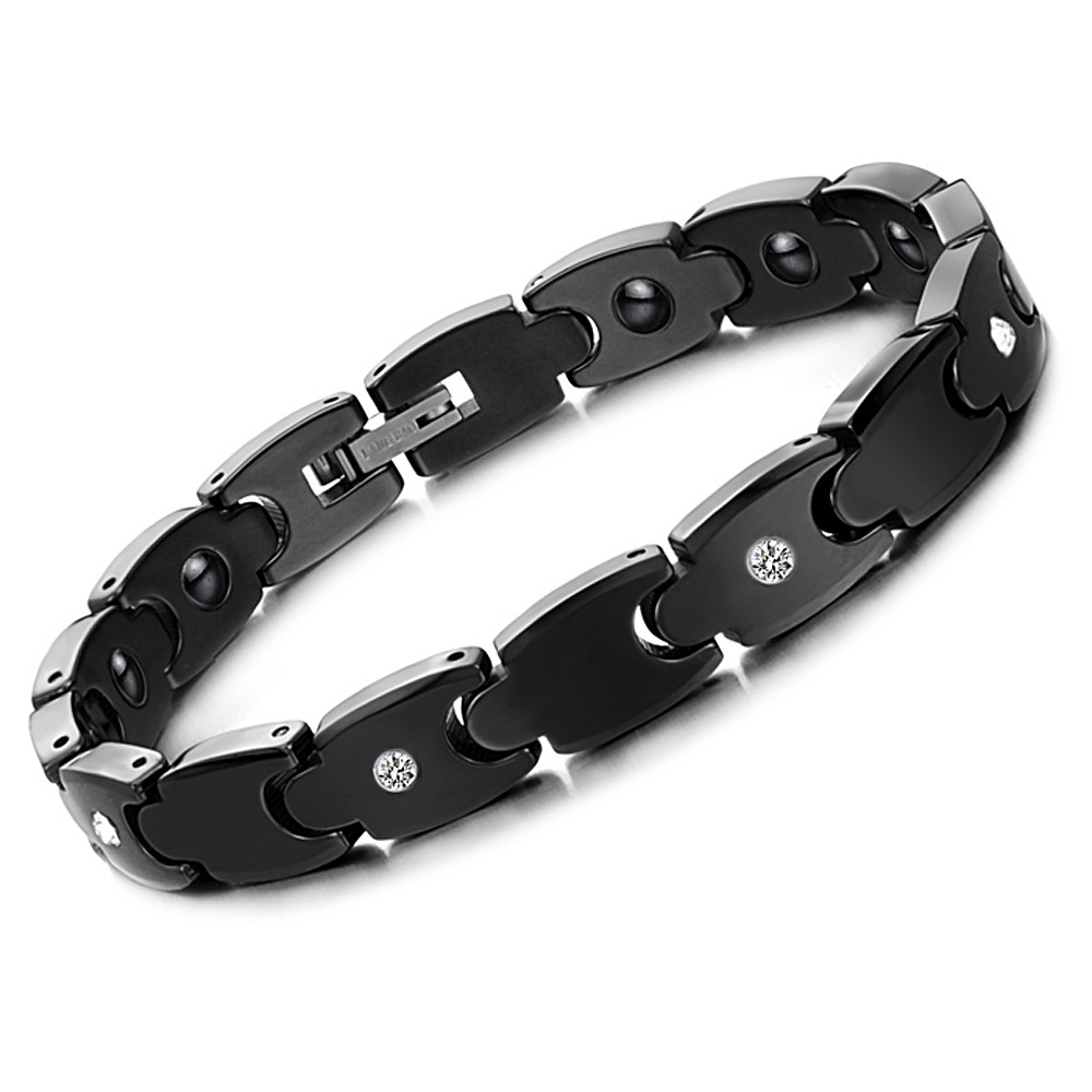 Women Crystal Fashion Bracelet Ceramic 415 Black Bangle - 2