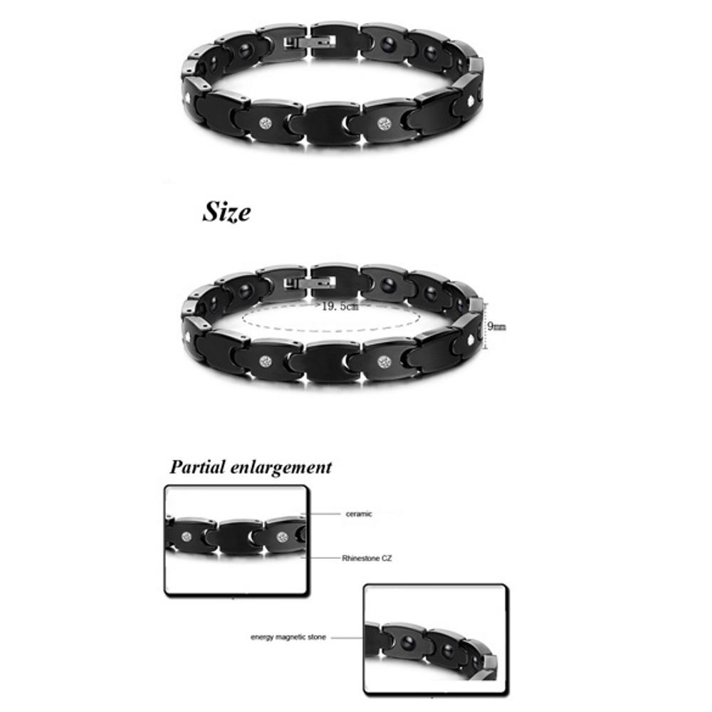 Women Crystal Fashion Bracelet Ceramic 415 Black Bangle - 3