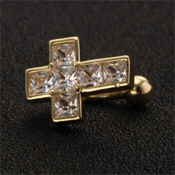 Gold Plated Navel Belly Button Ring Body Piercing Cross - 7