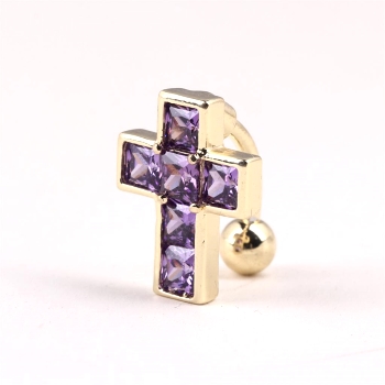 Gold Plated Navel Belly Button Ring Body Piercing Cross - 3